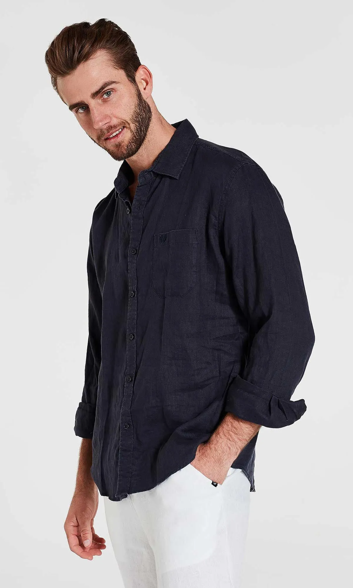Linen Shirt Long Sleeve Navy