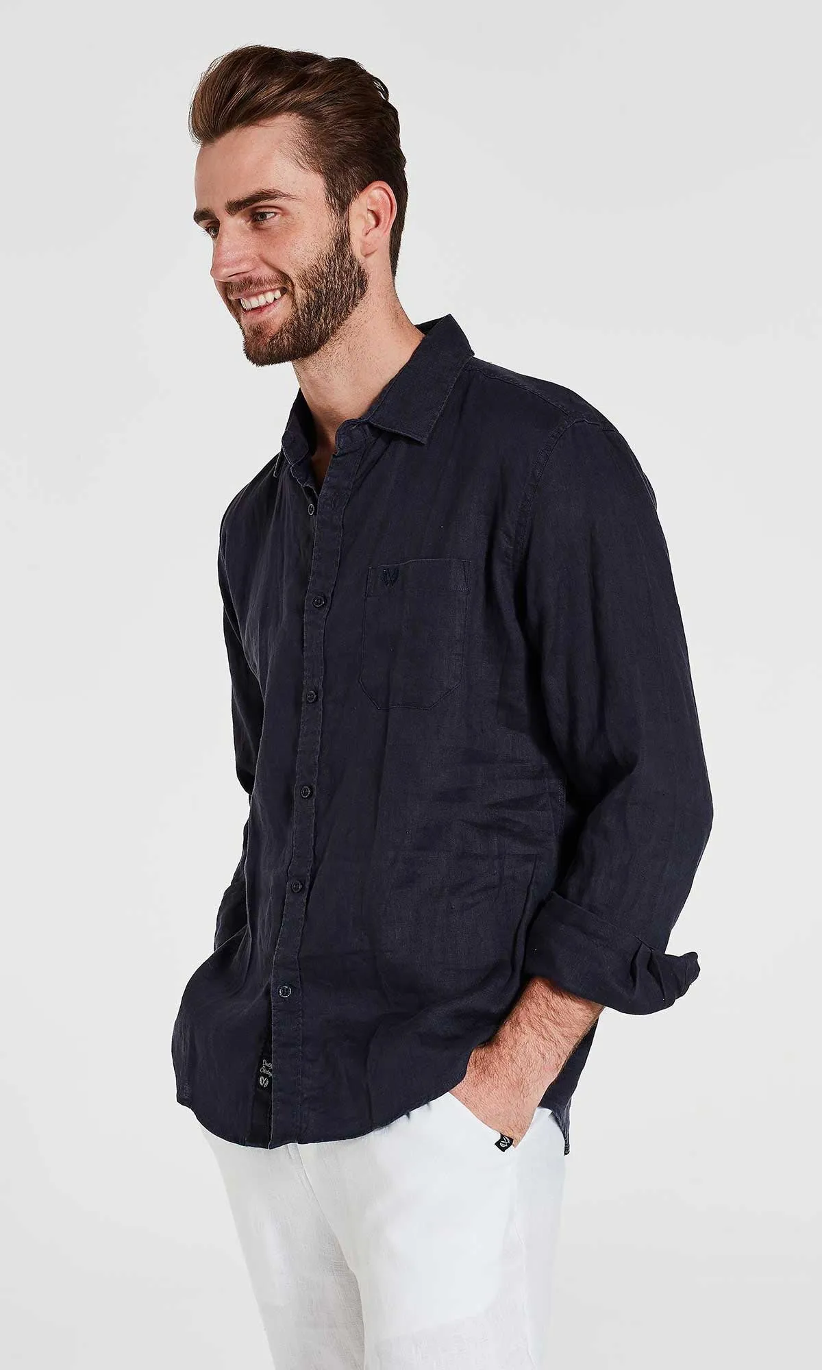 Linen Shirt Long Sleeve Navy