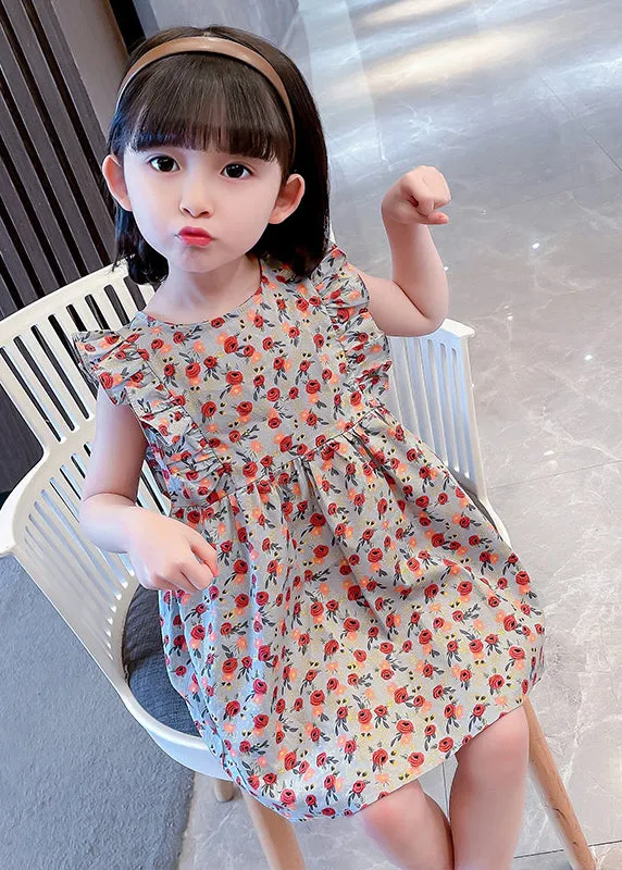 Lovely O-Neck Ruffled Print Kids Maxi Dress Summer SS1035