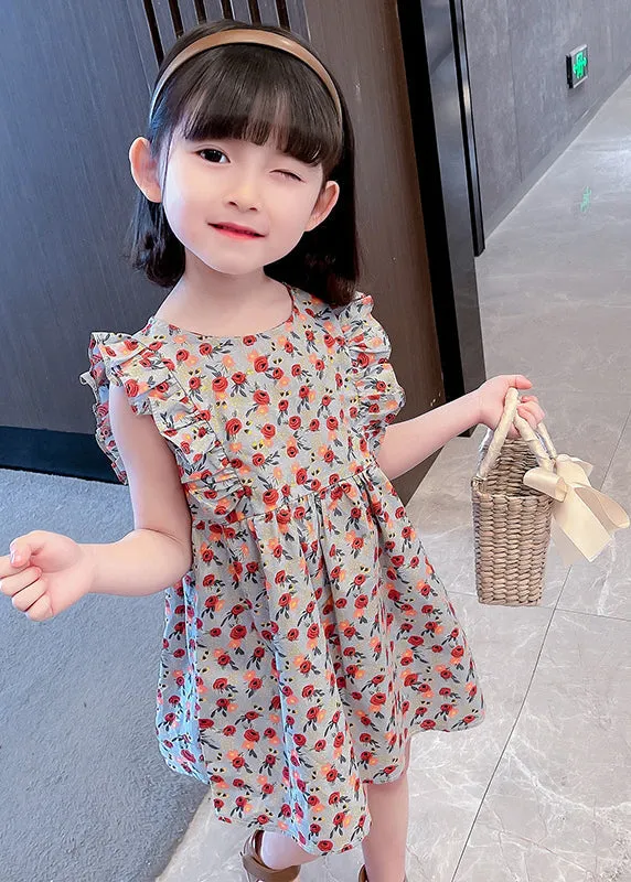 Lovely O-Neck Ruffled Print Kids Maxi Dress Summer SS1035