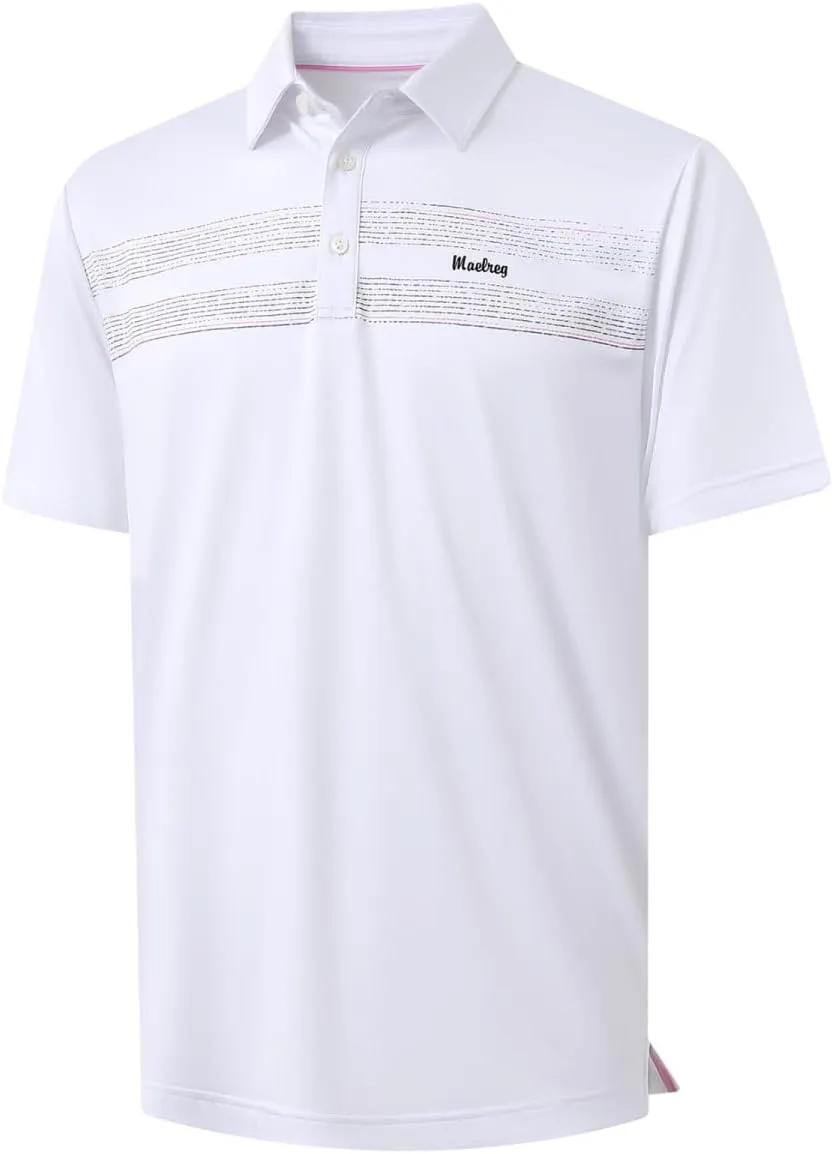 M MAELREG Golf Shirts for Men Quick Dry Short Sleeve Casual Stylish Moisture Wicking Chest Print Collared Mens Polo Shirts