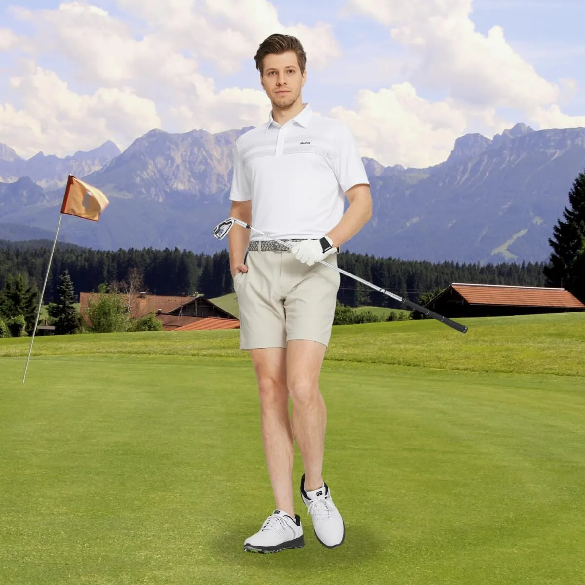 M MAELREG Golf Shirts for Men Quick Dry Short Sleeve Casual Stylish Moisture Wicking Chest Print Collared Mens Polo Shirts