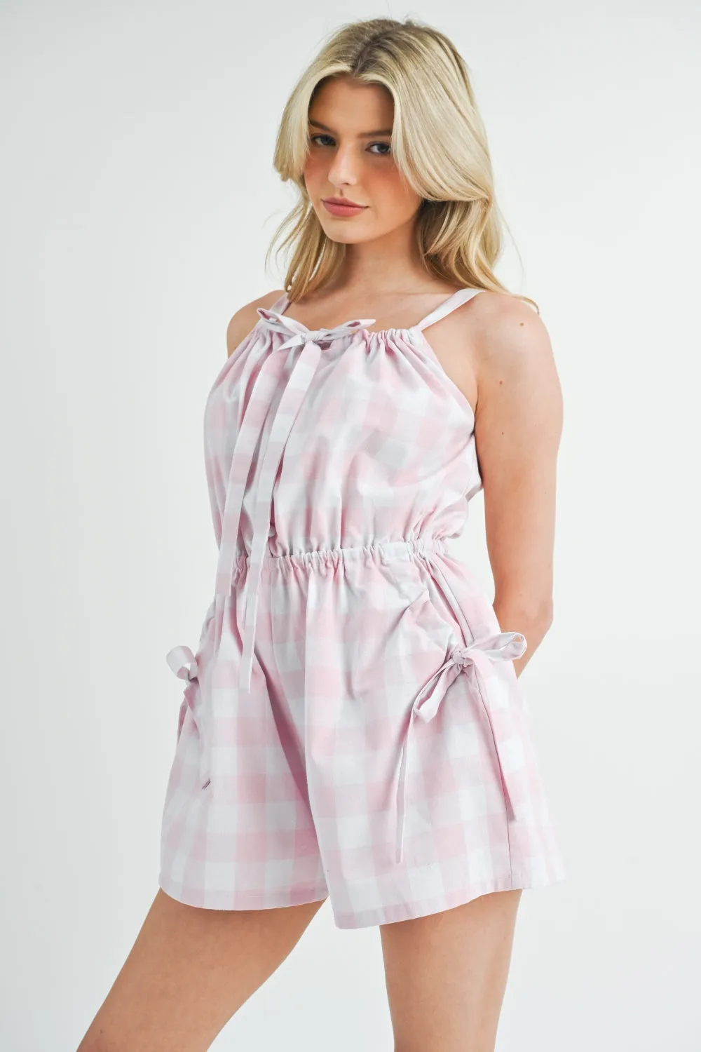 Mable Plaid Sleeveless Button Down Romper