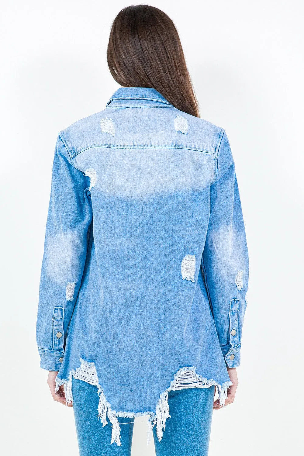 Madison - Frayed Hem Distressed Denim Shirt Jacket - Exclusively Online