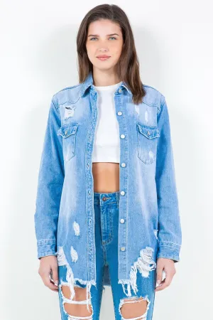 Madison - Frayed Hem Distressed Denim Shirt Jacket - Exclusively Online