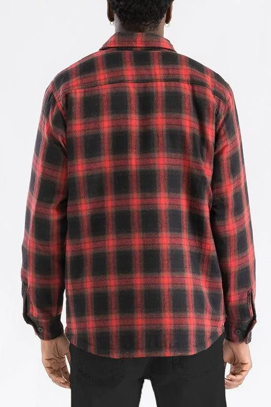 Mens Blue Black White Plaid Quilted Padded Flannel