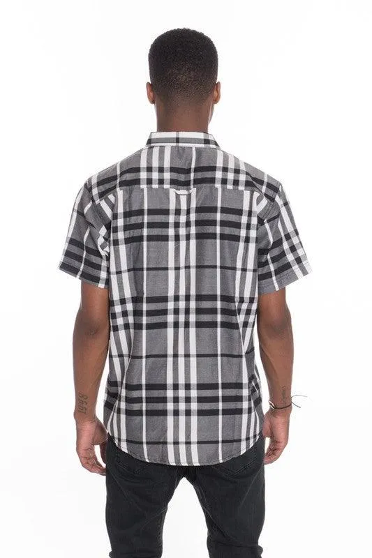 Mens Casual Short Sleeve Checker Plaid Shirts