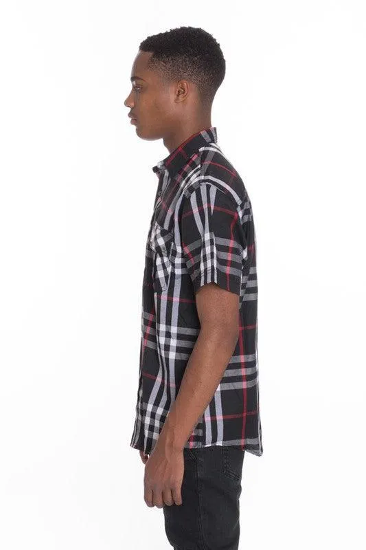Mens Casual Short Sleeve Checker Plaid Shirts
