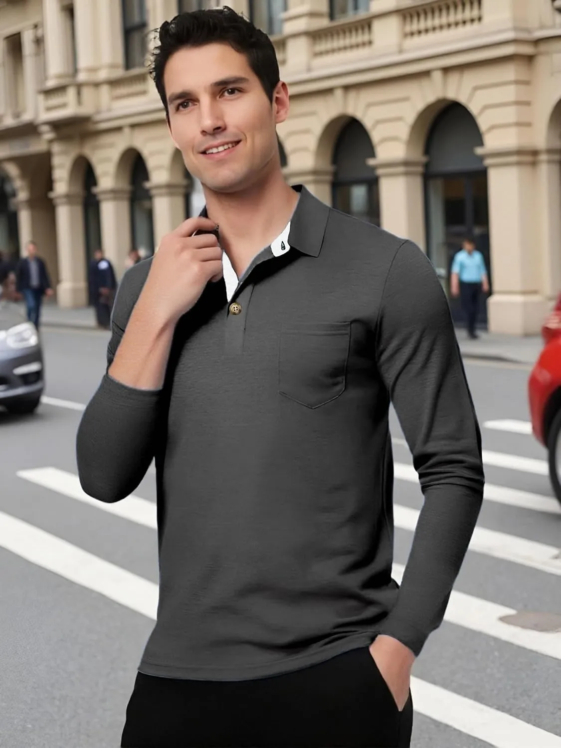 Mens Fashion Polo Shirts Short Sleeve Shirt Classic Button Cotton Stylish Golf Polo Shirts with Pocket for Men