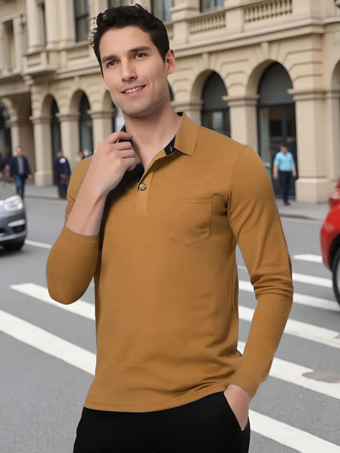 Mens Fashion Polo Shirts Short Sleeve Shirt Classic Button Cotton Stylish Golf Polo Shirts with Pocket for Men