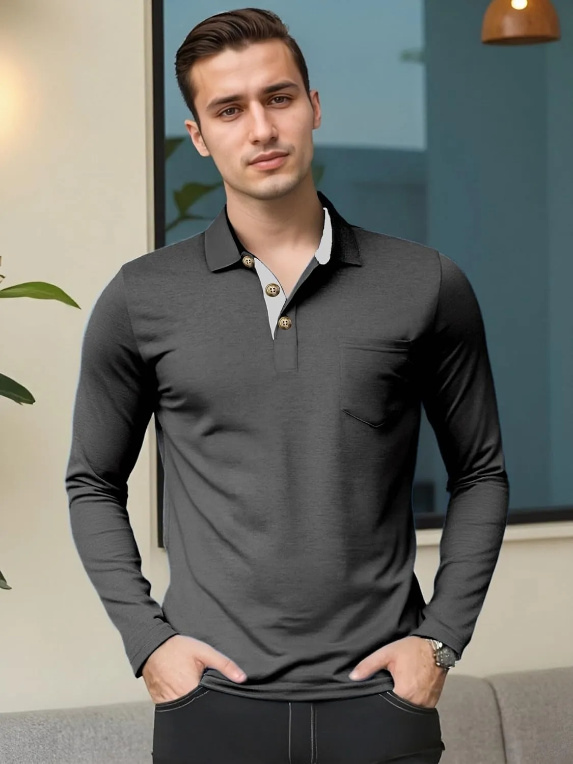 Mens Fashion Polo Shirts Short Sleeve Shirt Classic Button Cotton Stylish Golf Polo Shirts with Pocket for Men