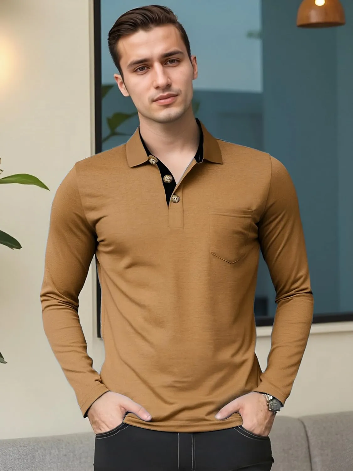 Mens Fashion Polo Shirts Short Sleeve Shirt Classic Button Cotton Stylish Golf Polo Shirts with Pocket for Men