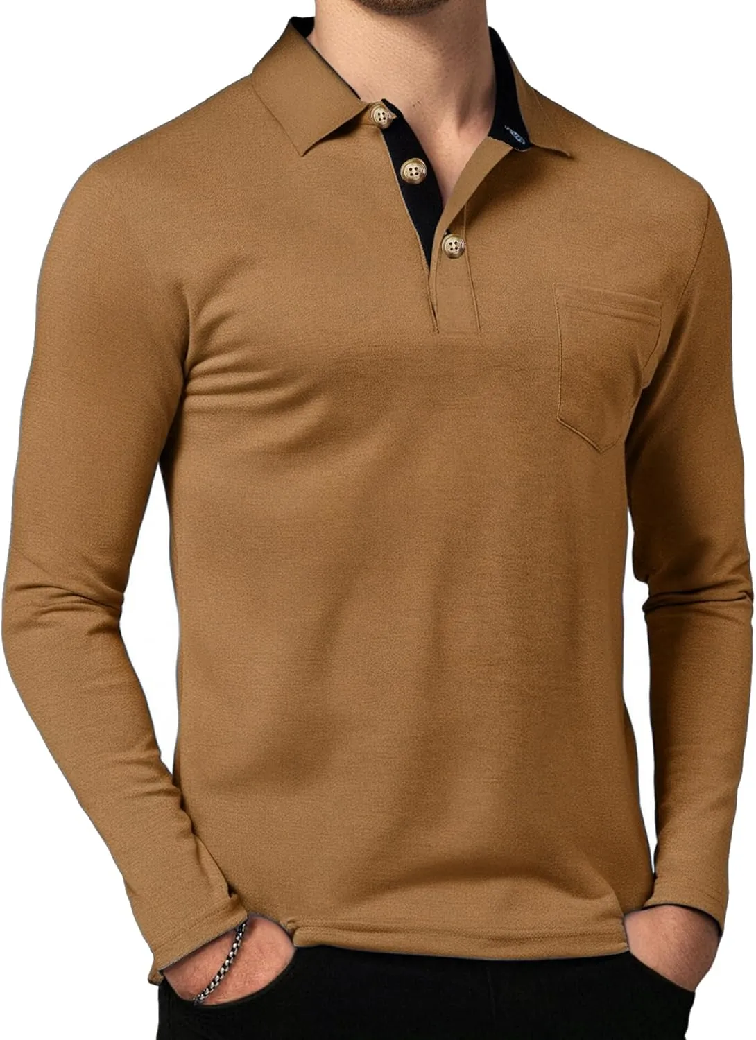 Mens Fashion Polo Shirts Short Sleeve Shirt Classic Button Cotton Stylish Golf Polo Shirts with Pocket for Men