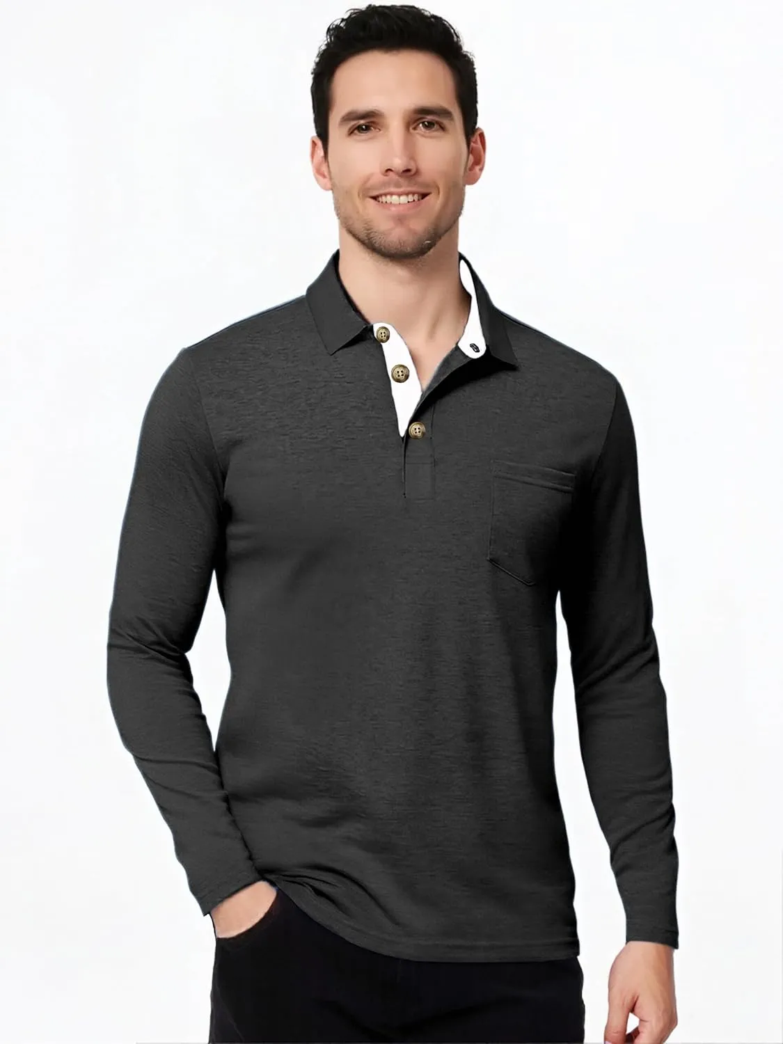 Mens Fashion Polo Shirts Short Sleeve Shirt Classic Button Cotton Stylish Golf Polo Shirts with Pocket for Men
