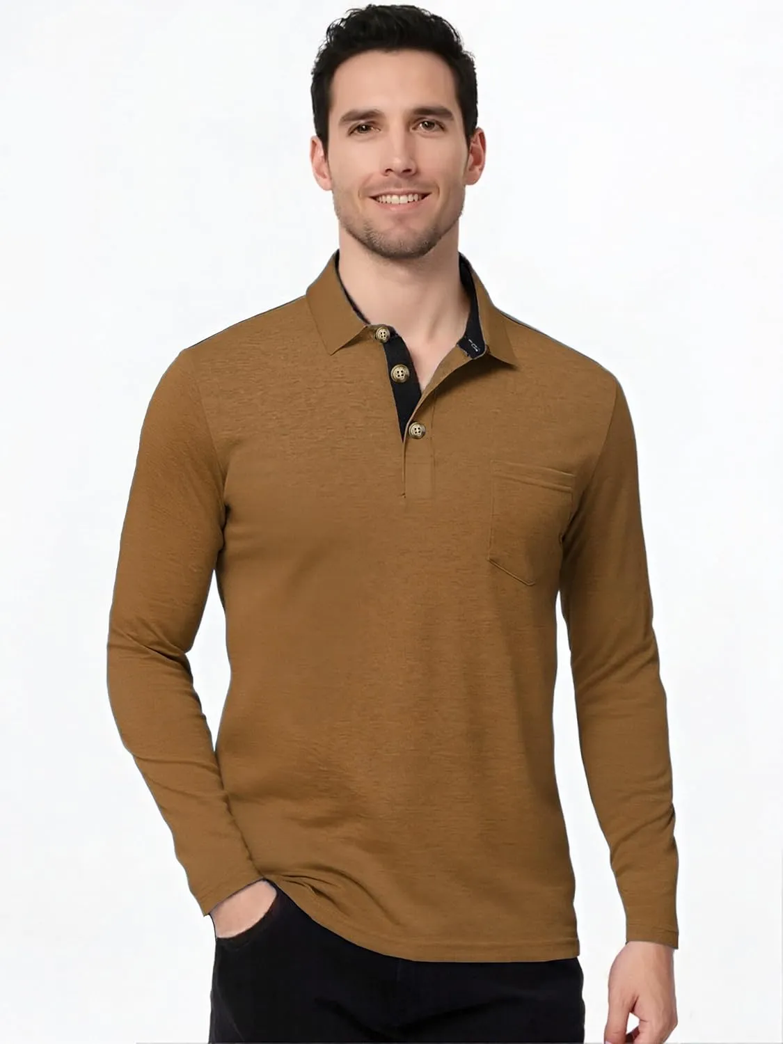 Mens Fashion Polo Shirts Short Sleeve Shirt Classic Button Cotton Stylish Golf Polo Shirts with Pocket for Men