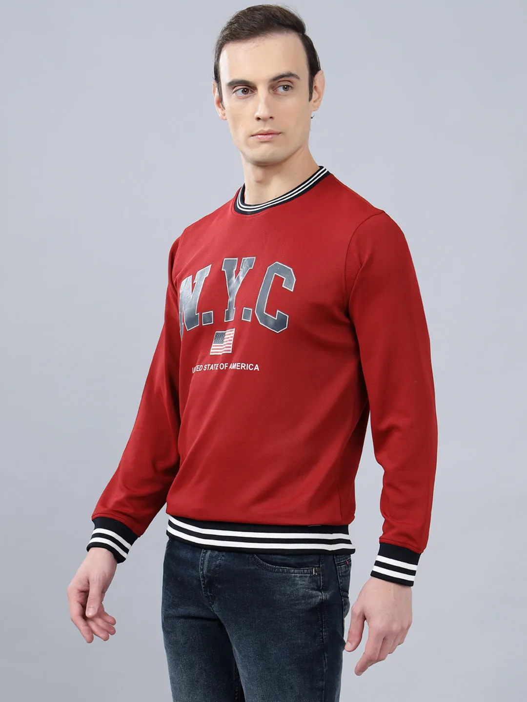 Men's Red Printed Full Sleeves T-shirt For Winter