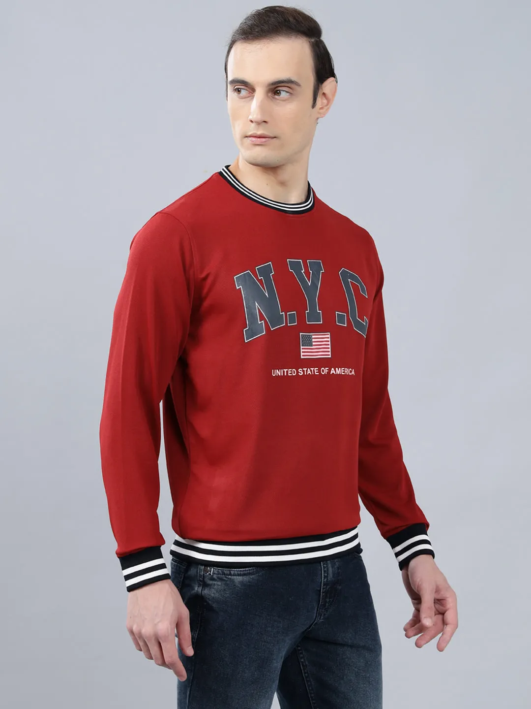 Men's Red Printed Full Sleeves T-shirt For Winter