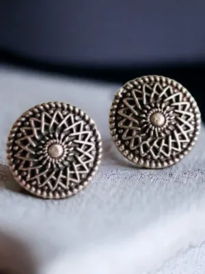 Oxidised Silver Round Stud Earrings for Timeless, Everyday Elegance | Sarichka