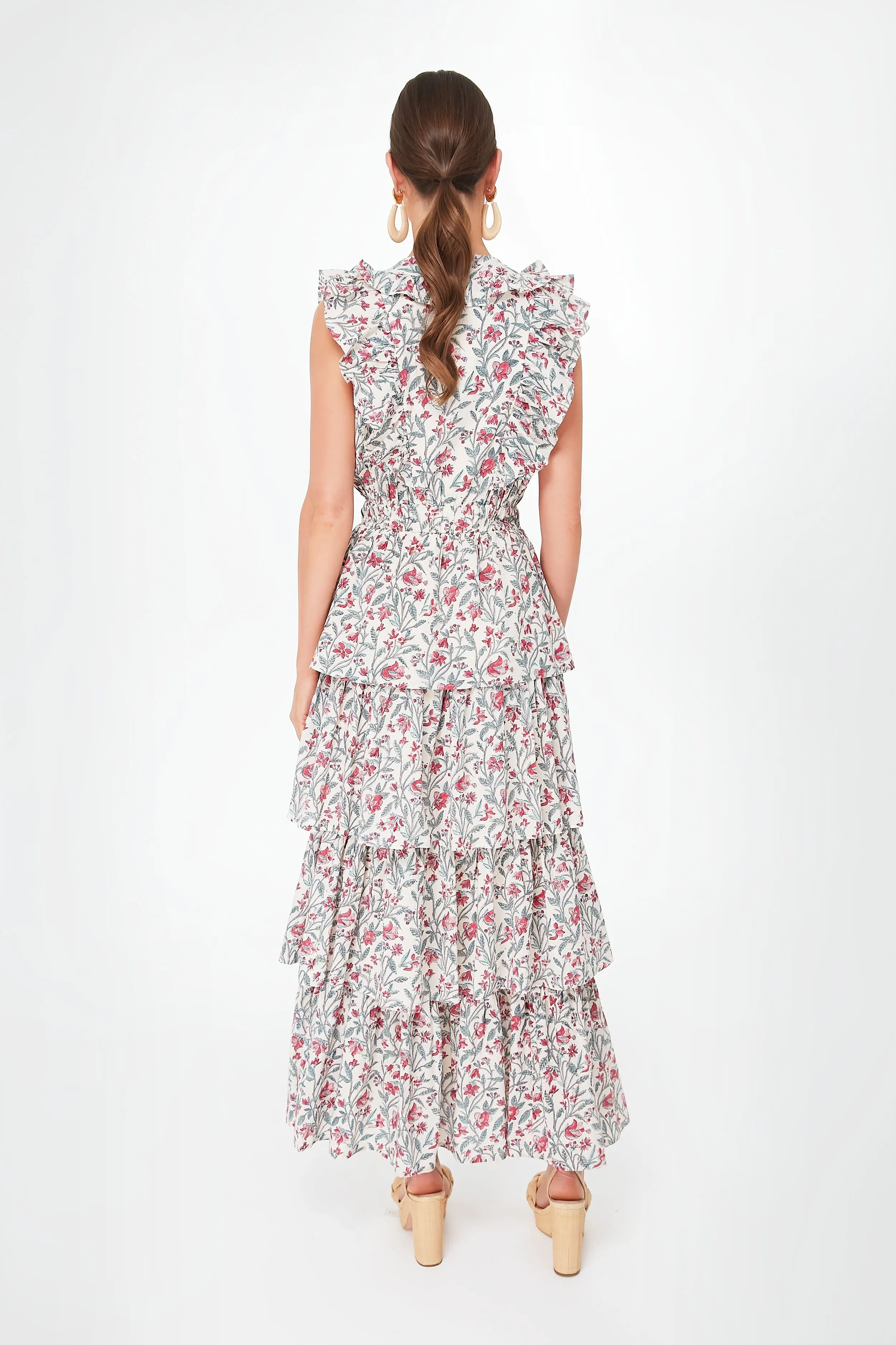 Pink and Teal Floral Charlotte Midi Dress