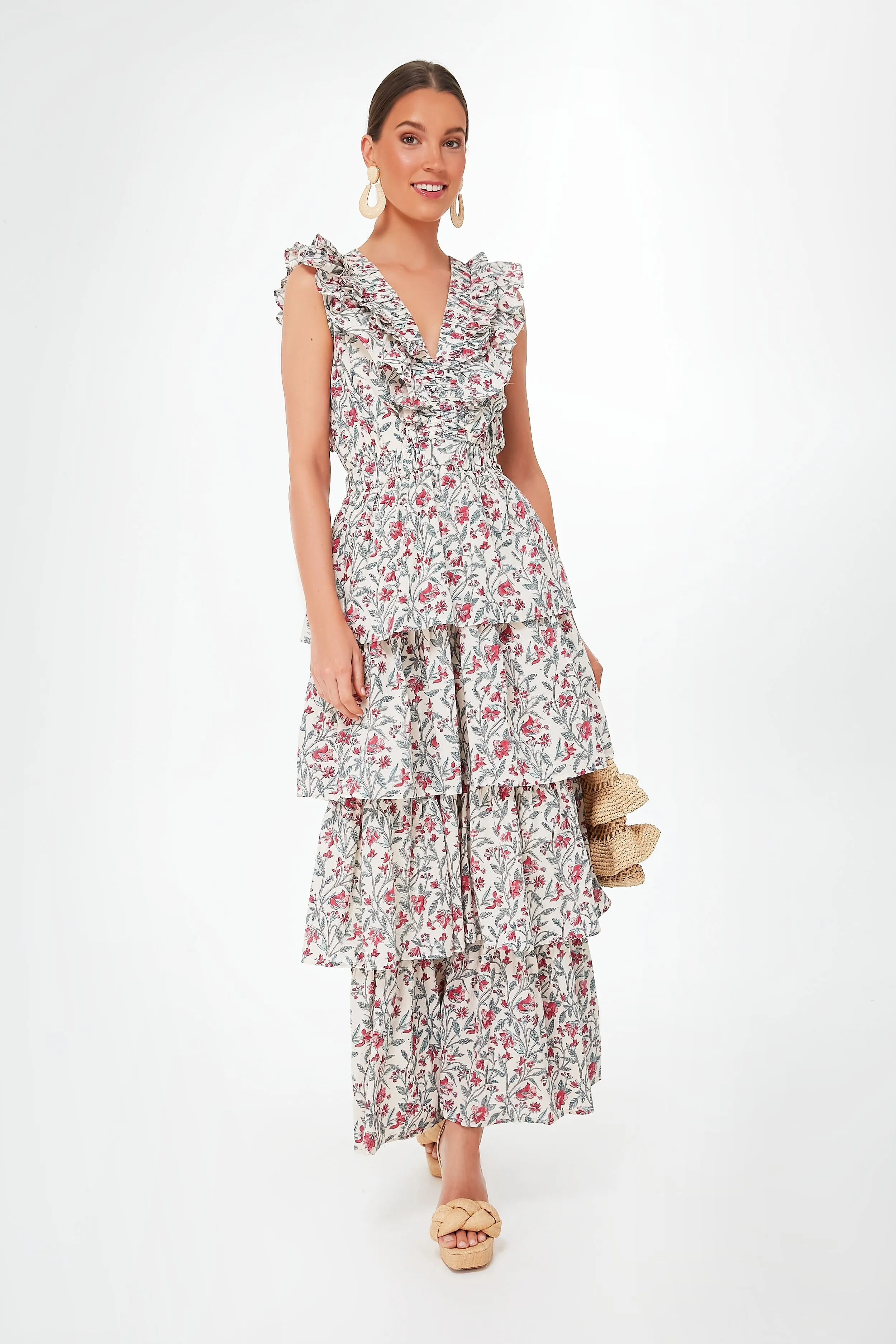 Pink and Teal Floral Charlotte Midi Dress