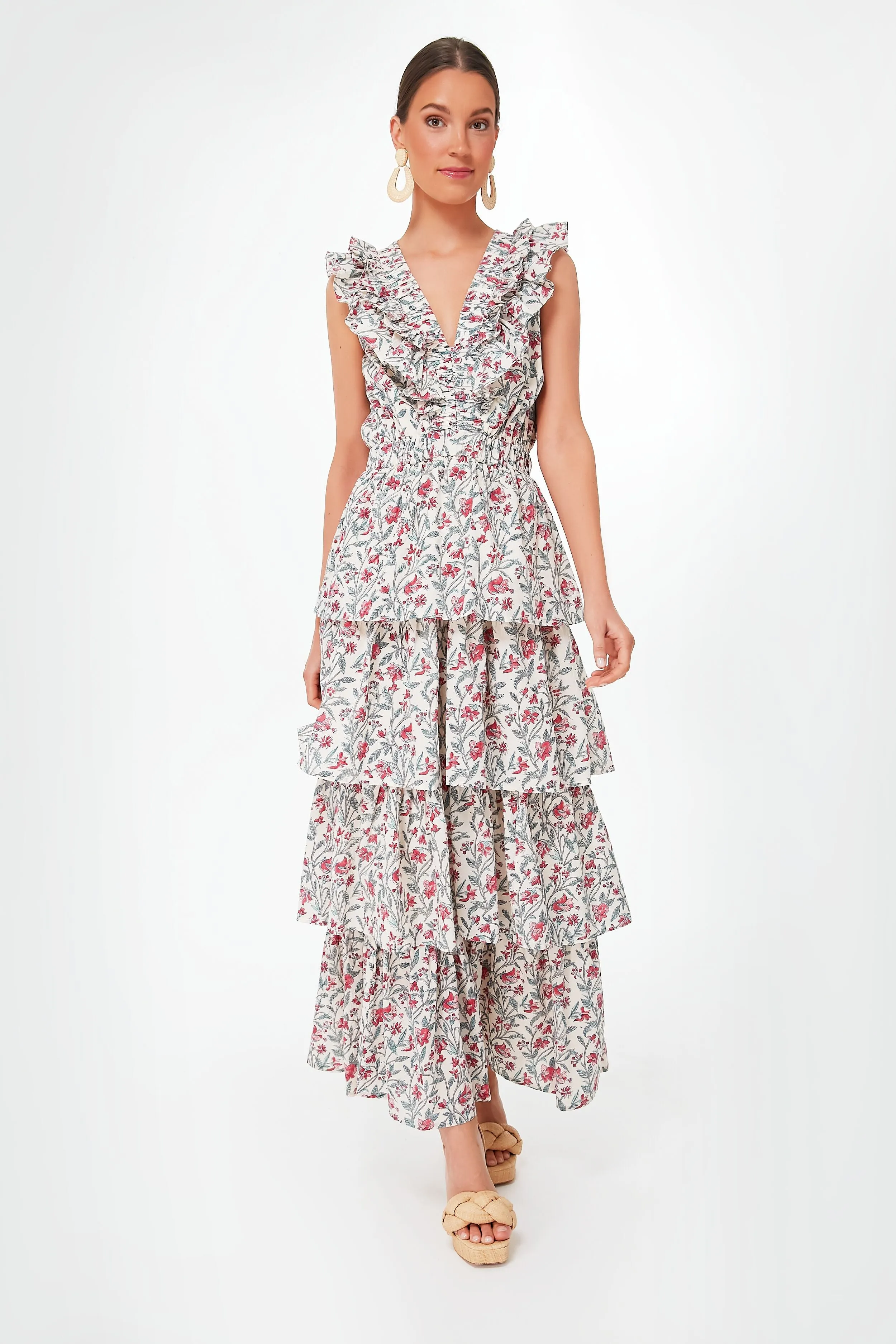 Pink and Teal Floral Charlotte Midi Dress