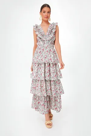 Pink and Teal Floral Charlotte Midi Dress