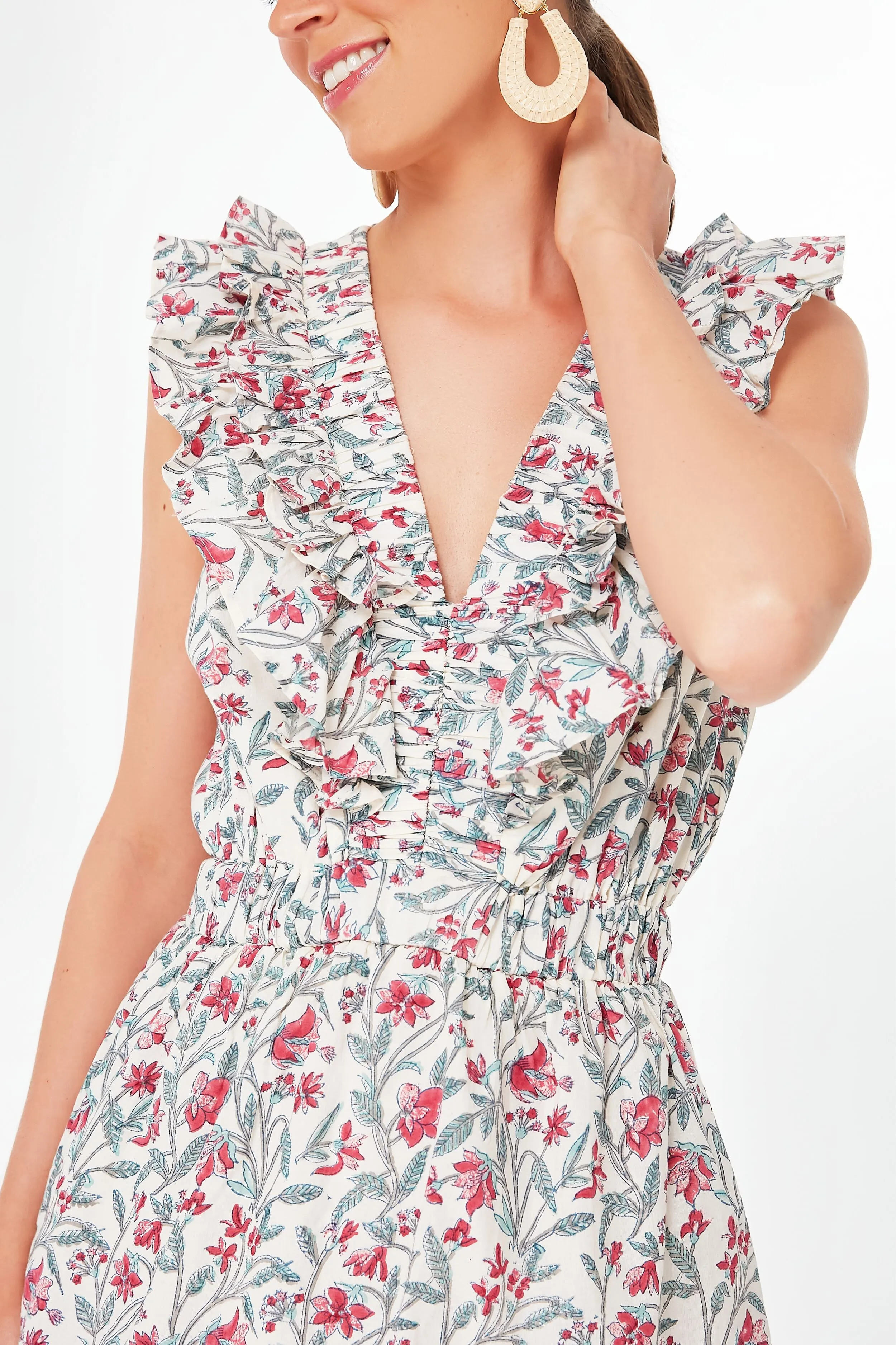 Pink and Teal Floral Charlotte Midi Dress
