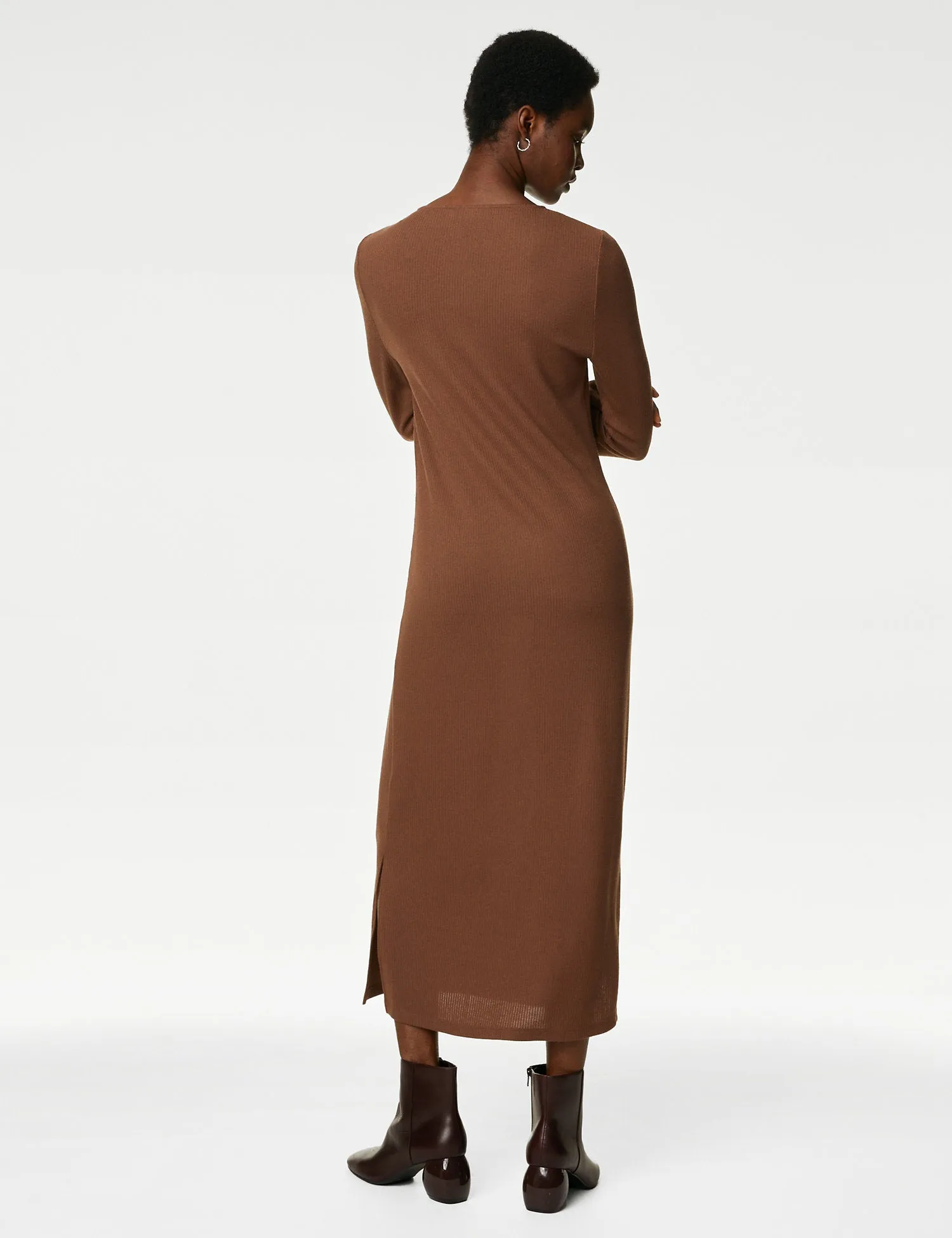 Ribbed V-Neck Midi Column Dress