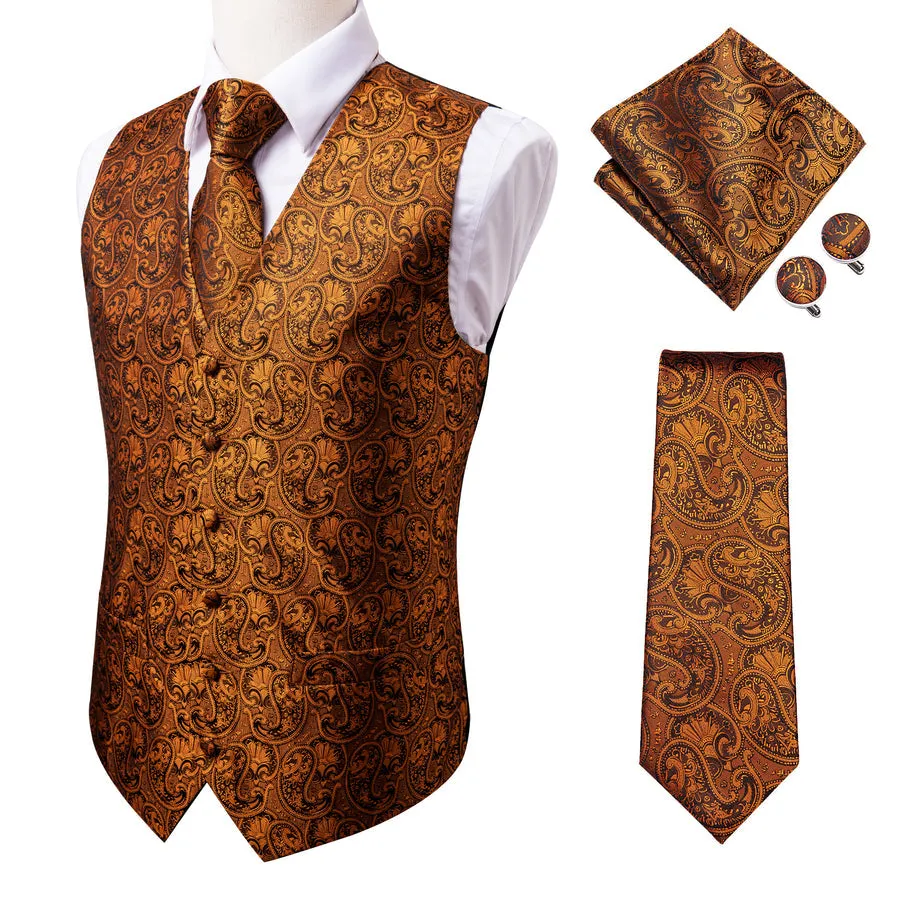 Rich Brown Paisley Silk Vest Set