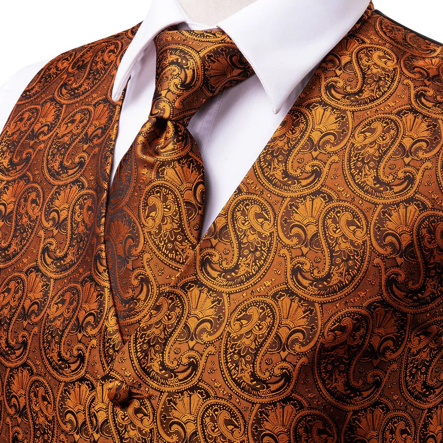 Rich Brown Paisley Silk Vest Set