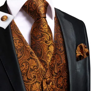 Rich Brown Paisley Silk Vest Set