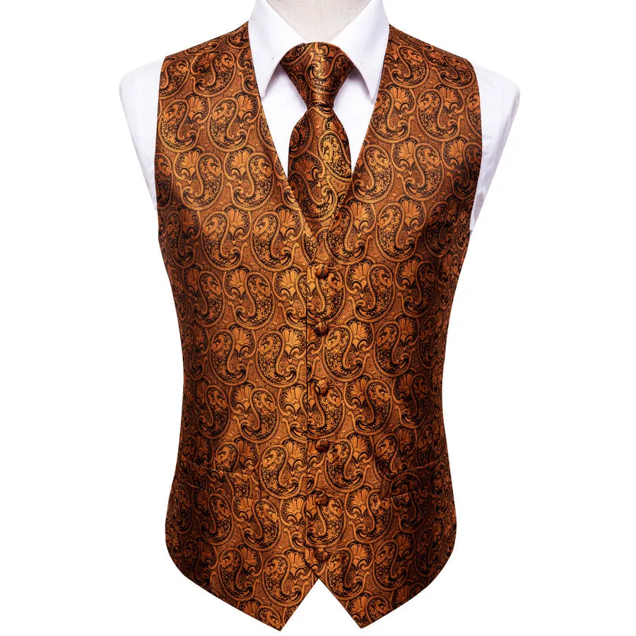 Rich Brown Paisley Silk Vest Set