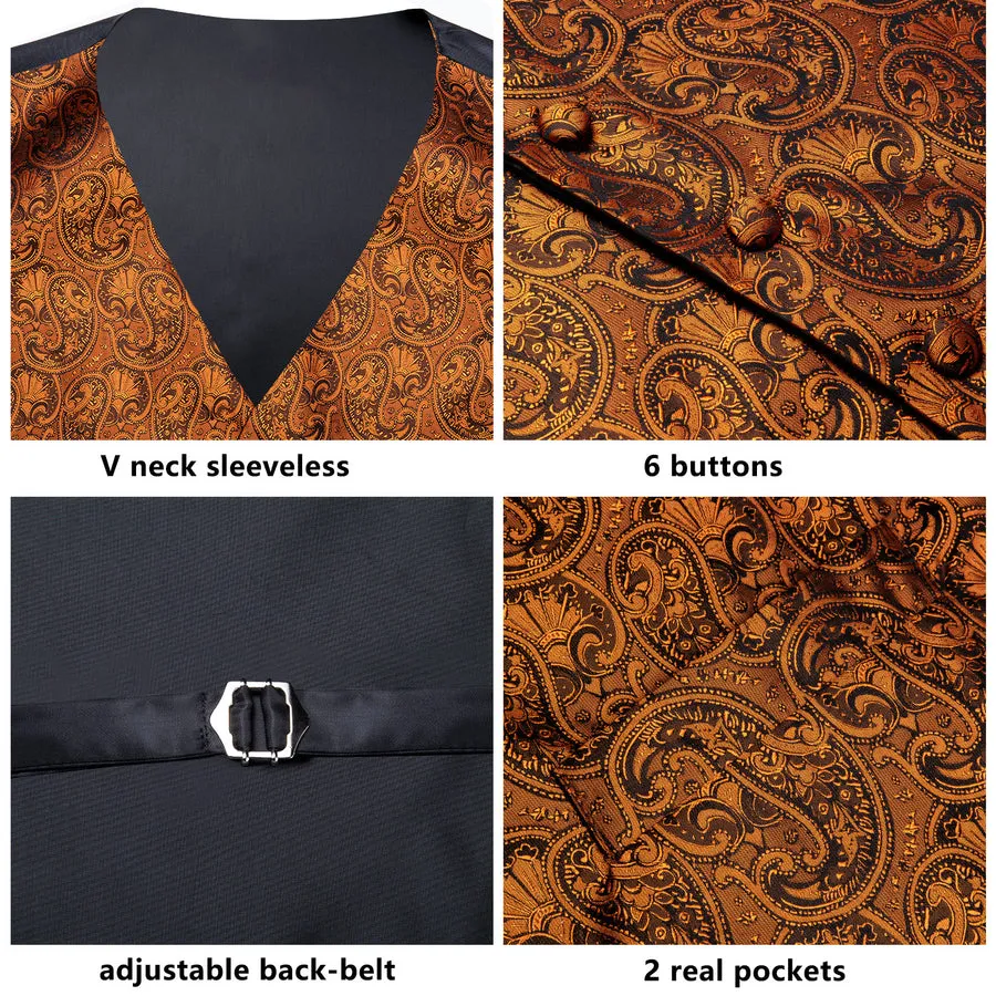 Rich Brown Paisley Silk Vest Set