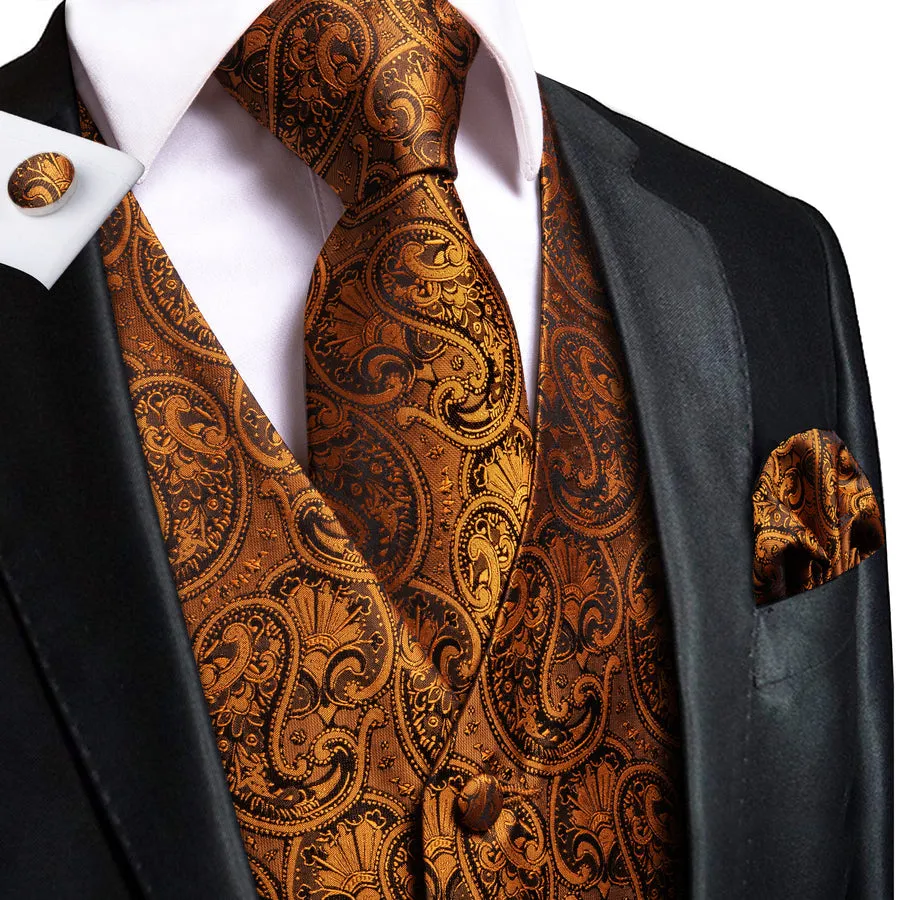 Rich Brown Paisley Silk Vest Set