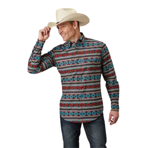 Roper Men's Aztec Stripe Print Red Shirt