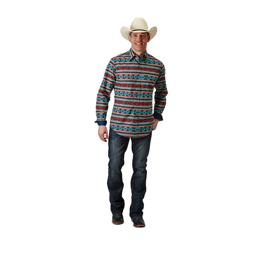 Roper Men's Aztec Stripe Print Red Shirt