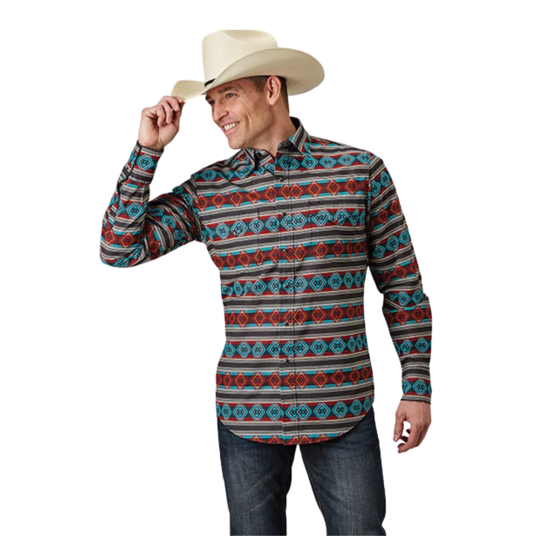 Roper Men's Aztec Stripe Print Red Shirt