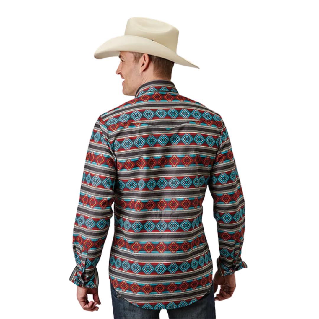 Roper Men's Aztec Stripe Print Red Shirt