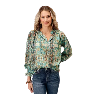 Roper Women's Poly Teal Snake Print Green Blouse