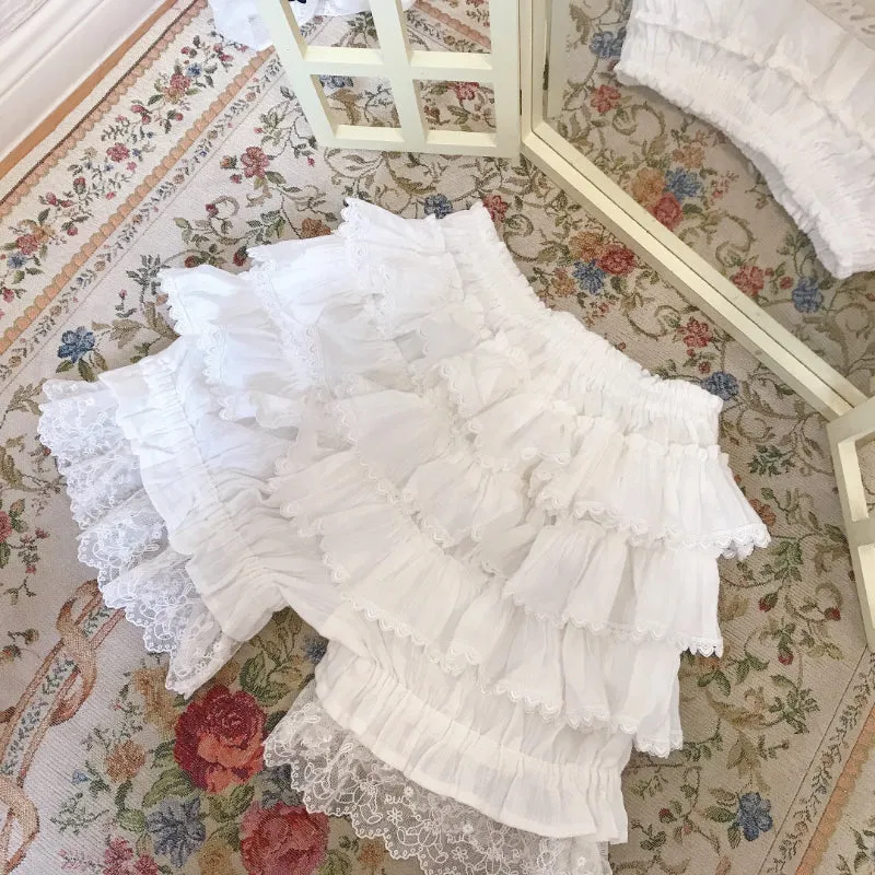 Ruffled White Bloomer Shorts