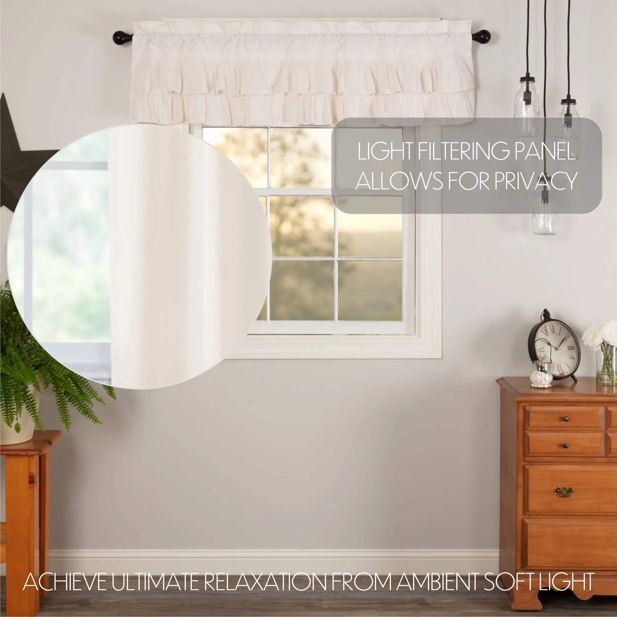 Simple Life Flax Antique White Ruffled Valance 16x60