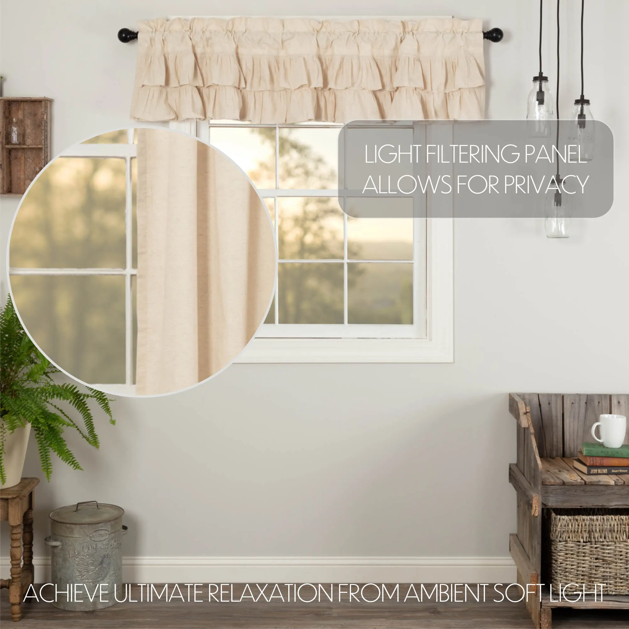 Simple Life Flax Natural Ruffled Valance 16x72