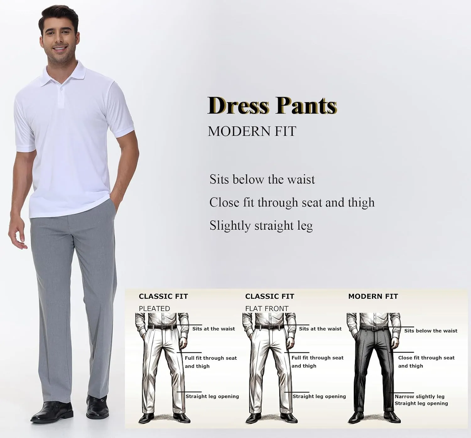 Soojun Men's Modern Fit Flex Flat Front Dress Pants
