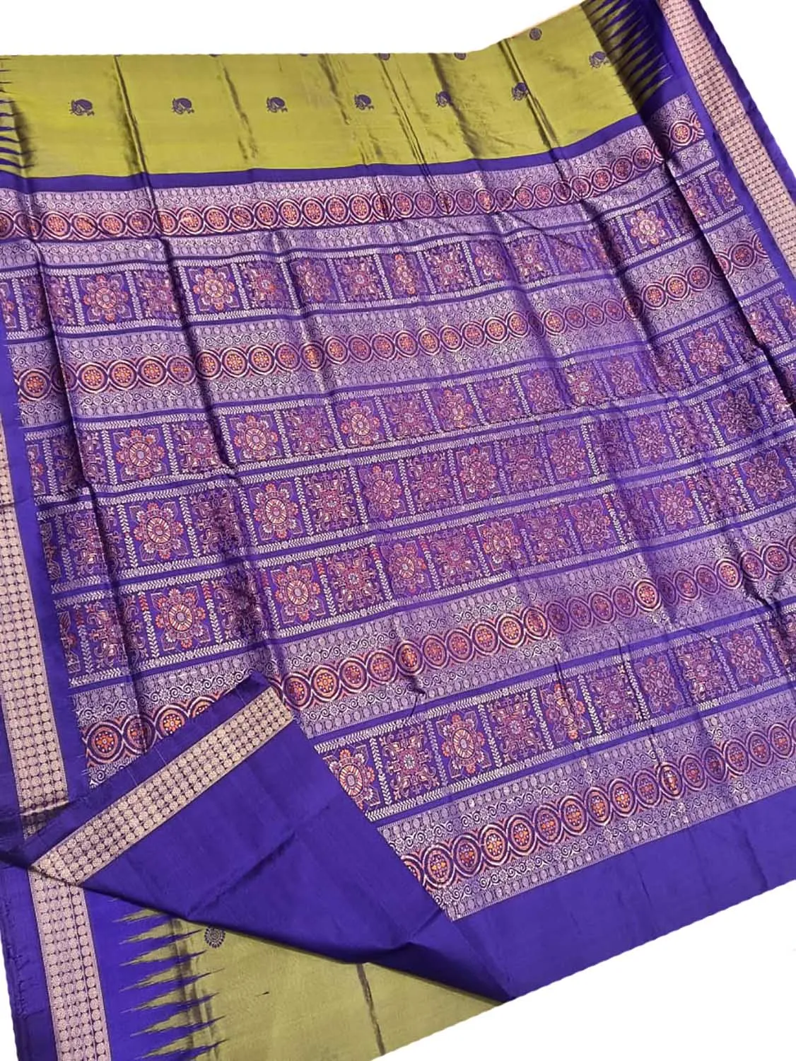 Stunning Green Handloom Ikat Pure Silk Saree from Sambalpur
