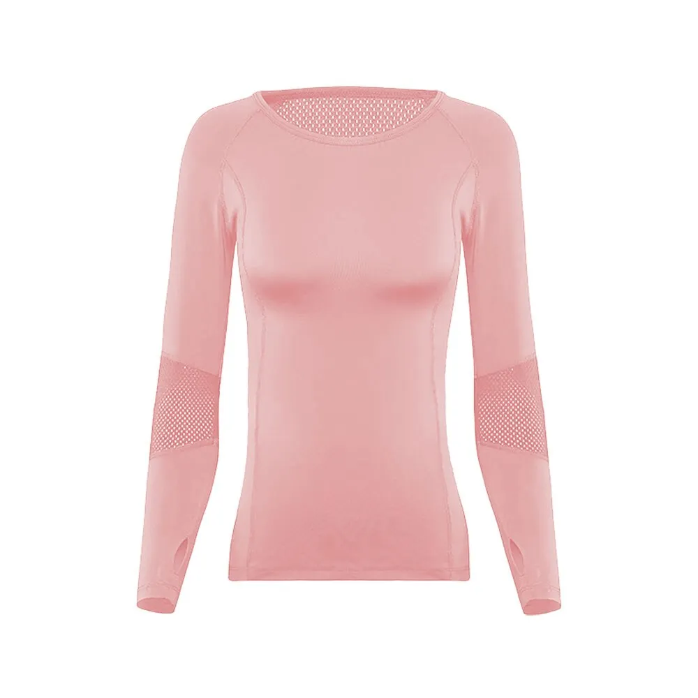 Stylish Elastic Women's Long Sleeve Top with Mesh Inserts - SF1271