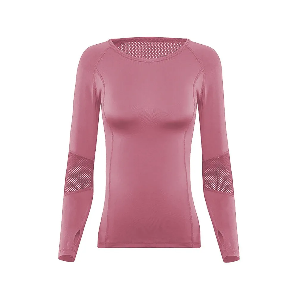 Stylish Elastic Women's Long Sleeve Top with Mesh Inserts - SF1271