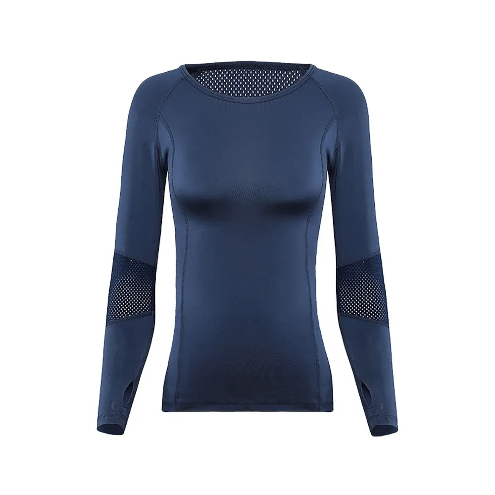 Stylish Elastic Women's Long Sleeve Top with Mesh Inserts - SF1271