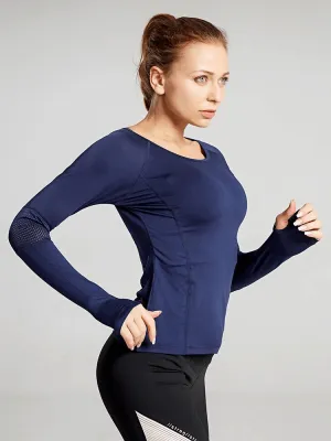 Stylish Elastic Women's Long Sleeve Top with Mesh Inserts - SF1271