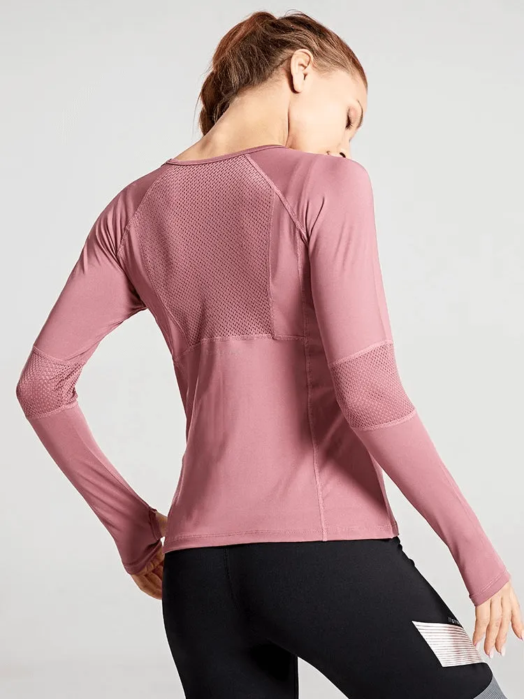 Stylish Elastic Women's Long Sleeve Top with Mesh Inserts - SF1271