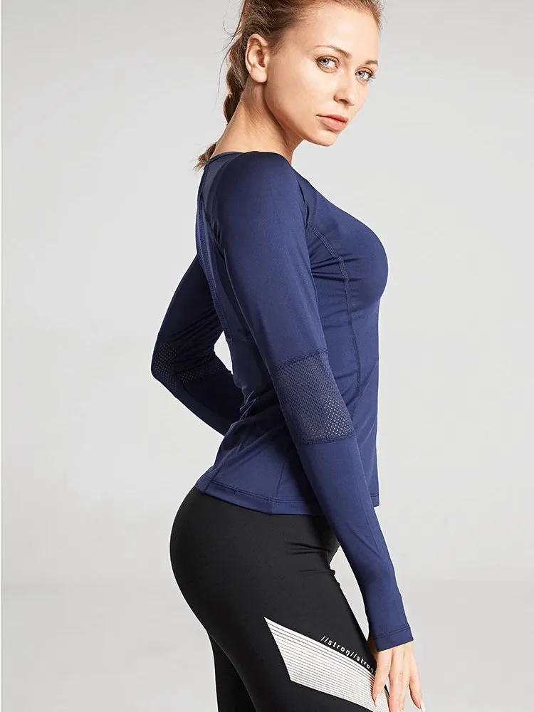 Stylish Elastic Women's Long Sleeve Top with Mesh Inserts - SF1271